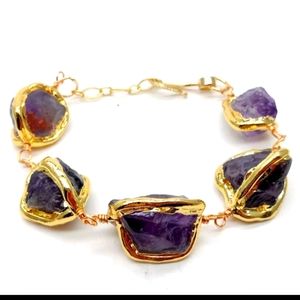 ❤️NWT Chunky Raugh Amethyst 18 K GF Bracelet 8 inch/ 20 cm